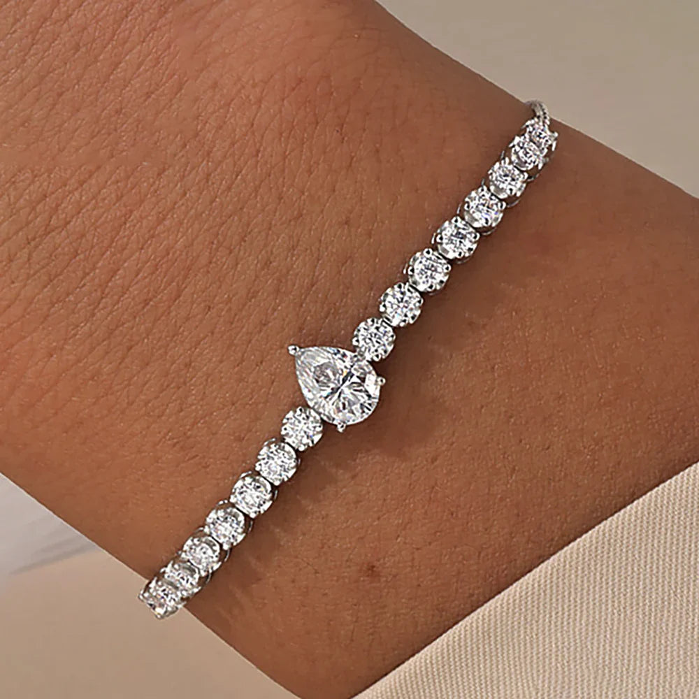 2.5mm Waterdrop Moissanite Tennis Bracelet With Pear Cut Lab Diamond Adjustable Wrist Chain S925 Silver for Women Party Jewelry