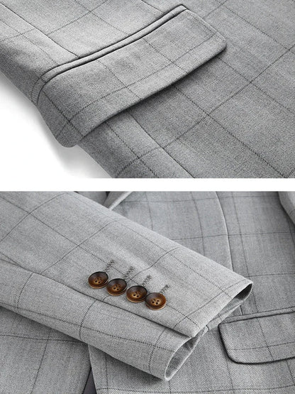 ( Jacket + Vest + Pants ) Fashion Boutique Plaid Mens Casual Business Suit Groom Wedding Dress Formal Slim Plaid Suit