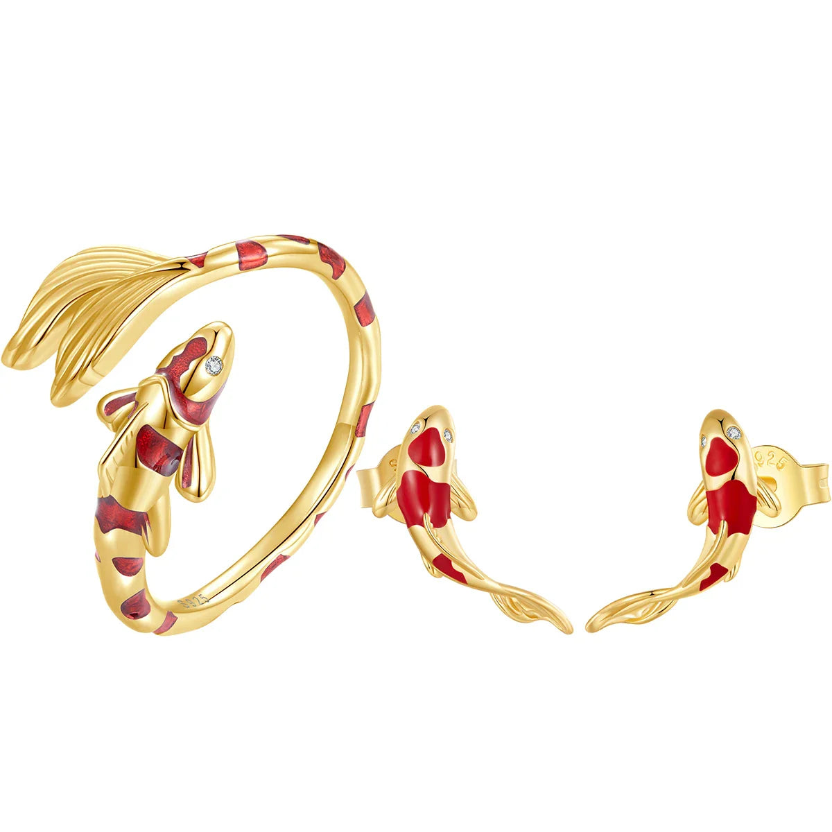 Guardian Lucky Fish Rope Chain Bracelet Earrings Ring for Couple 925 Sterling Silver Enamel Jewelry Friendship Fashi