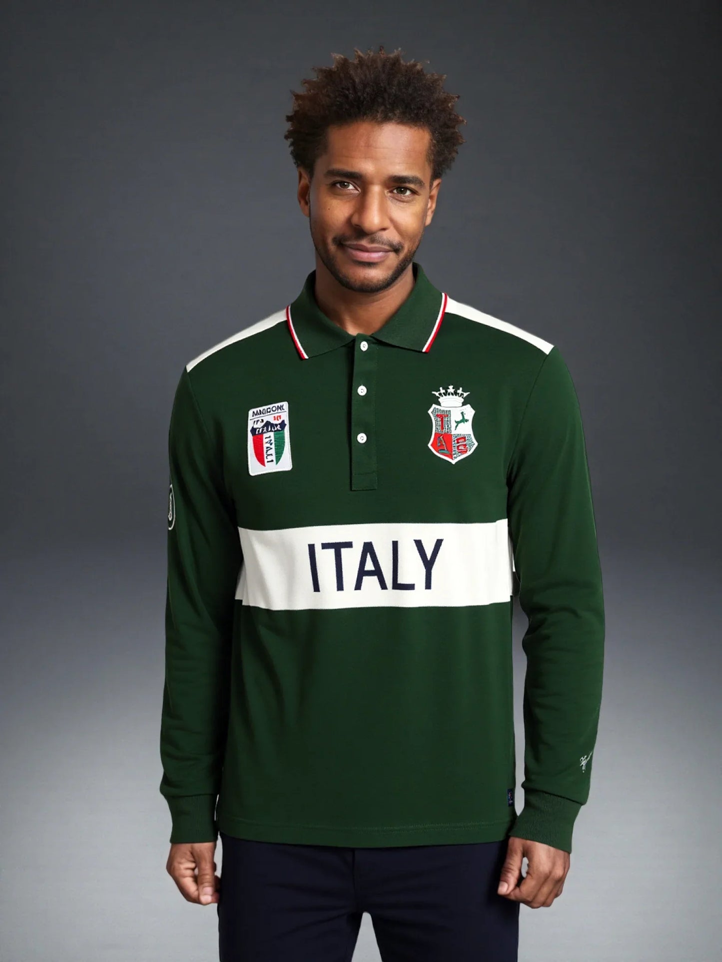 Men's polo shirt Europe Italy long sleeve casual high-end cotton embroidery luxury stitching contrast color original design
