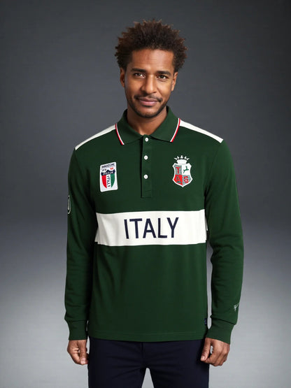 Men's polo shirt Europe Italy long sleeve casual high-end cotton embroidery luxury stitching contrast color original design