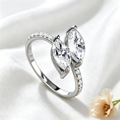 Double Marquise Cut 1CT Moissanite Wedding Rings for Women Luxury Couple Jewelry S925 Sterling Silver Plated 18K Gold