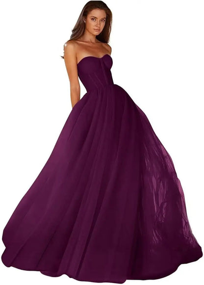Vestidos de Baile Tomara que Caia Femininos 2026 Vestido de Festa Longo de Tule com Decote Coração para Eventos Formais Vestido de Festa de Luxo