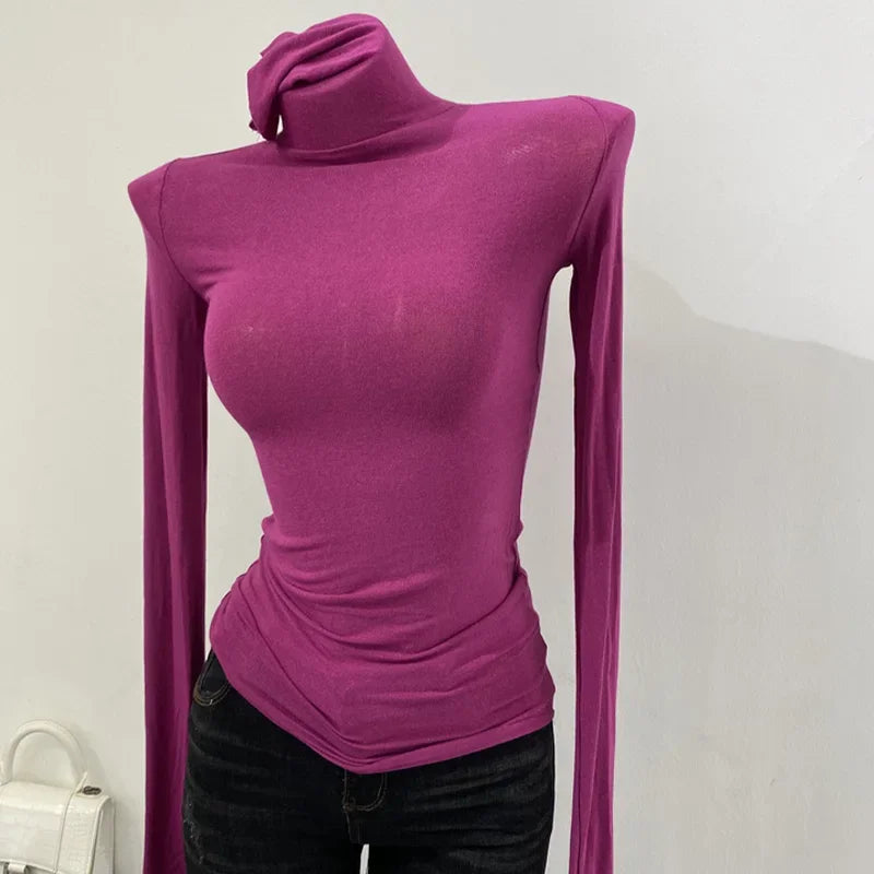 Slim High Quality Plain T Shirt Women Cotton Elastic Basic Female Tops Long Sleeve Sexy Thin T-shirt See Through