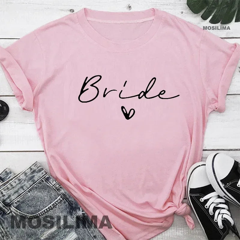 Women Cotton T Shirt Team Bride Bachelorette Party Shower Hen Party Bridesmaid Print T-Shirt 2024 Girls Wedding Female Tops