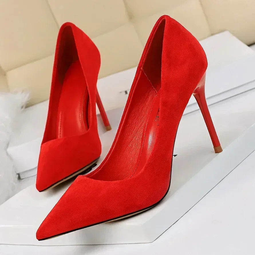 Women 9cm High Heels Daily Party Colorful Suede Pumps Female Scarpins Stiletto Evening Banquet Red Yellow Shoes Plus Size 34-43