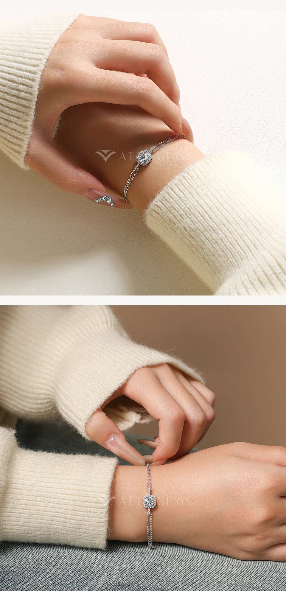 6.5mm 1.0ct Luxury Moissanite Bracelet for Women s925 Sterling Silver Adjustable Tennis Chain Engagement  Fine Jewelry