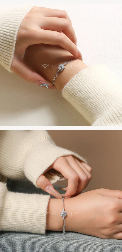6.5mm 1.0ct Luxury Moissanite Bracelet for Women s925 Sterling Silver Adjustable Tennis Chain Engagement  Fine Jewelry
