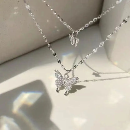Korean Trend Love Butterfly Clavicle Chain For Women Shiny Multilayered Heart Necklace Collarbone Chain Valentine's Day Gifts