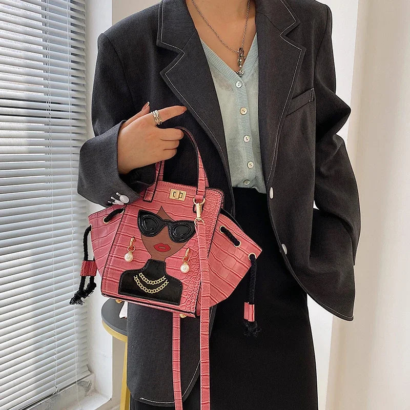 Cartoon Girl Handbag High Quality PU Leather Shoulder Bag for Women Pearl Crossbody Bag Designer Messenger Bag Female Satchel