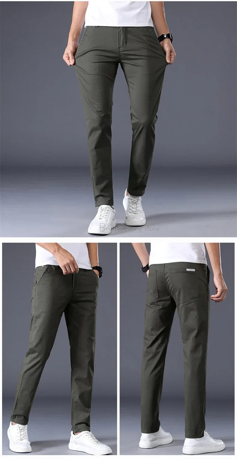 7 Colors Summer Thin Men's Casual Pants Stretch Cotton Slim Fashion Business Trousers High Quality Male Clothes