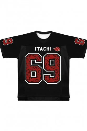 Naruto Dark Series Uchiha Itachi No. 69 Jersey Hip-Hop Loose Japanese Anime Streetwear Akatsuki Red Cloud 3D Printed Top