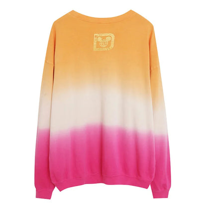Contrast Color Gradient Sweatshirt Letter Castle Women Casual O Neck Pullover Tops Loose Jumper