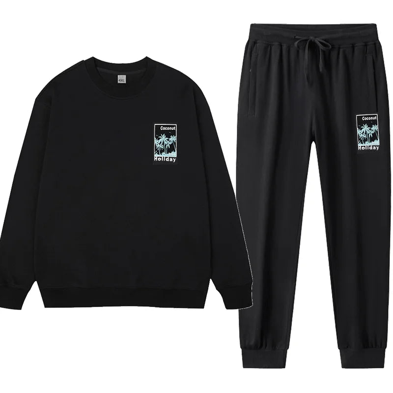 2pcs Men's Sweatshirt Sweatpants Plus Size 1XL-7XL Sports Fashion Casual Printed Male Round Neck Pullover Trousers Set 110-185KG