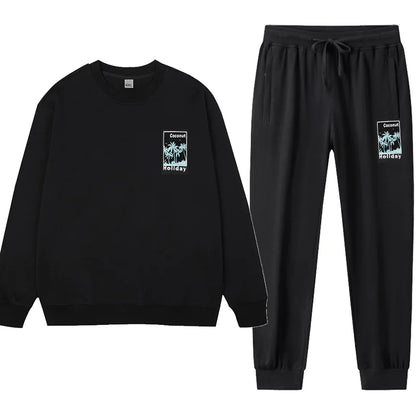 2pcs Men's Sweatshirt Sweatpants Plus Size 1XL-7XL Sports Fashion Casual Printed Male Round Neck Pullover Trousers Set 110-185KG