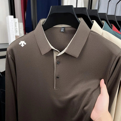 Autumn Hot Sales New Men's Polo Shirt High Quality Lapel Exquisite Print Long Sleeve T-Shirt Wrinkle Resistant Business Menswear