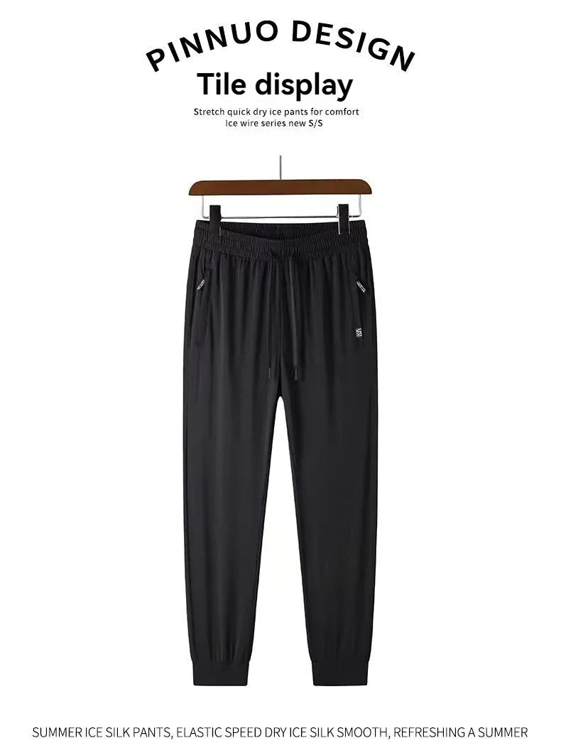 New High-quality Ice Silk Casual Comprehensive Training Pants Two-piece Summer Men's Sweat Absorbing Quick Drying Leggings