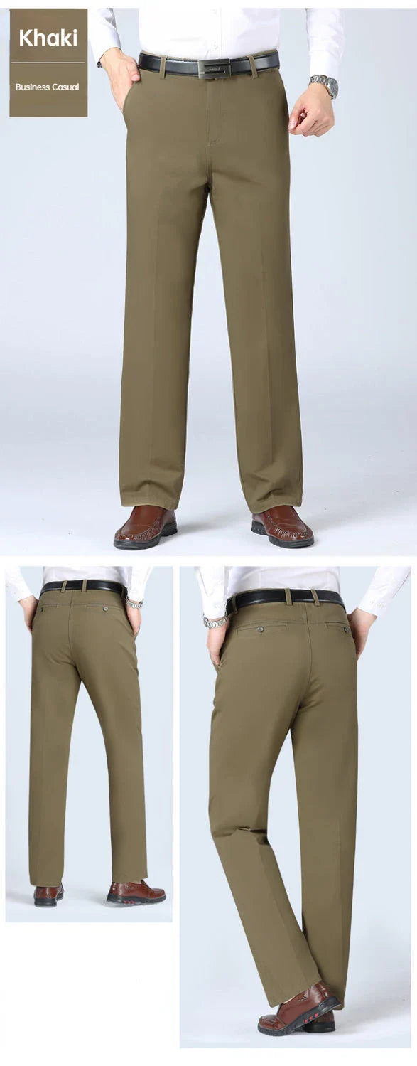 Mens Summer Thin Autumn Thick 100% Cotton Suit Pant Slacks High Waist Straight Loose Bland Solid Casual Business Pants GOZBKF