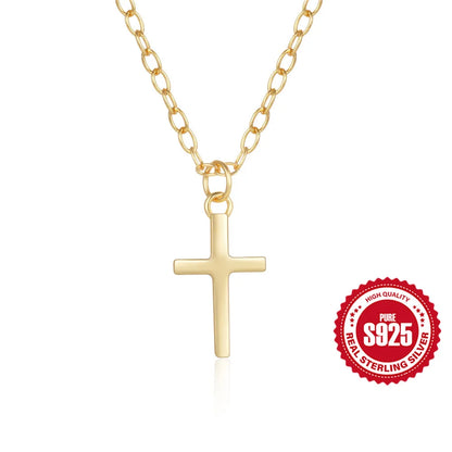 925 Sterling Silver Necklaces Charms for Women Crystal Cross Clavicle Collar Chain Simple Choker Necklace Accessories Gift