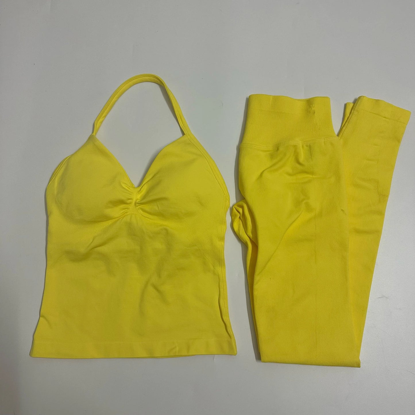 Set of 2 pieces of women's yoga mesh, sleeveless tops with open back, high-waisted gym suit, fitness clothing, yoga set