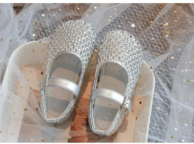 Girls Flat Shoes Sparkling Hollowed-Out Princess Shoes for Kids 2025 Summer New Sandals Mesh Hook&loop Toddlers Breathable Ins