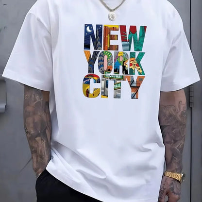 European and American men's summer personalized New York letter print soft and breathable round neck T-shirt outdoor casual top