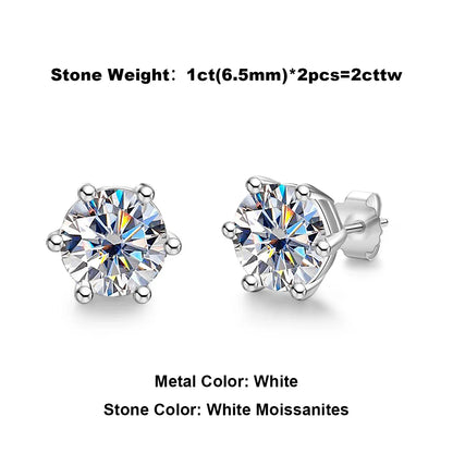 4/2/1ct Total Moissanite Stud Earrings 925 Sterling Silver Certificate Moissanite Earrings Jewelry Making Supplies