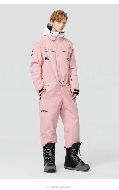 Thick Men Women One-Piece Ski Jumpsuit Outdoor Sports Snowboard Jacket Warm Jump Suit Waterproof Winter Clothes Overalls Hooded