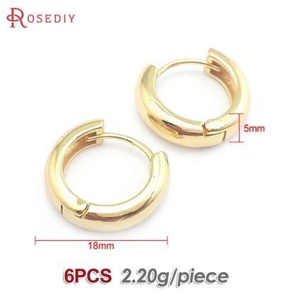 6PCS 14MM 16MM 18MM 23MM 25MM 30MM 18K Gold Color Brass Round Circle Loop Earrings Hoops Jewelry Making Supplies Accessories