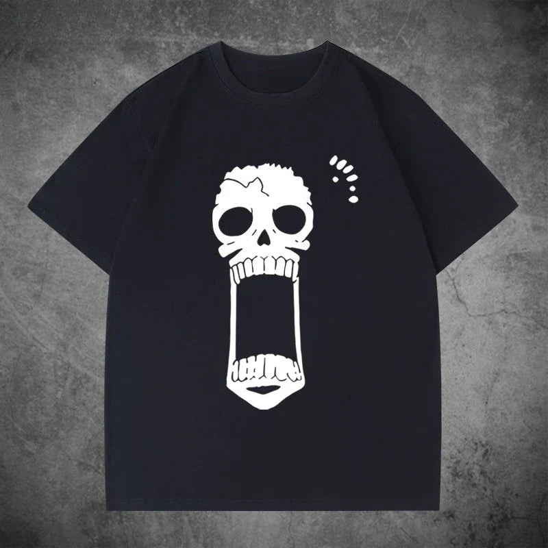 Animation Derivatives Straw Hat Crew BROOK Printed Short Sleeve T-shirt Men's Women's Fashion Loose Cotton Casual Top