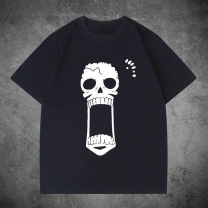 Animation Derivatives Straw Hat Crew BROOK Printed Short Sleeve T-shirt Men's Women's Fashion Loose Cotton Casual Top