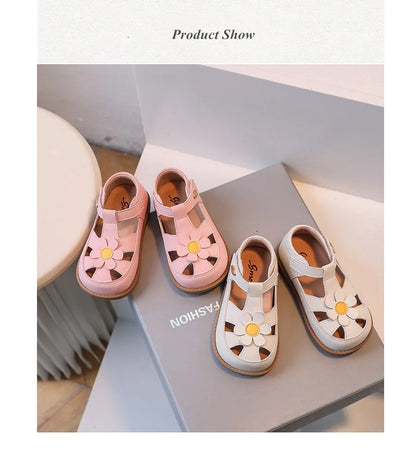 2025 New Summer Kids Sandals For Girls Leather Cuts-out Children Sandals Cute Flower Soft Sole Fashion Toddler Baby Shoes