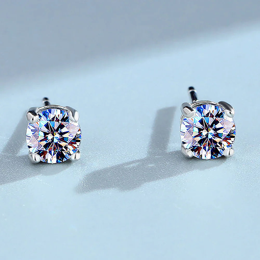 4-claw Real Moissanite Stud Earrings for Women 925 Sterling Silver Earring White Pink Red Green Color Diamond EarringCertified