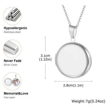 Light Heart Locket Pendants for Women Men Openable Photo Frame Glossy Stainless Steel Necklaces Family Love Collar