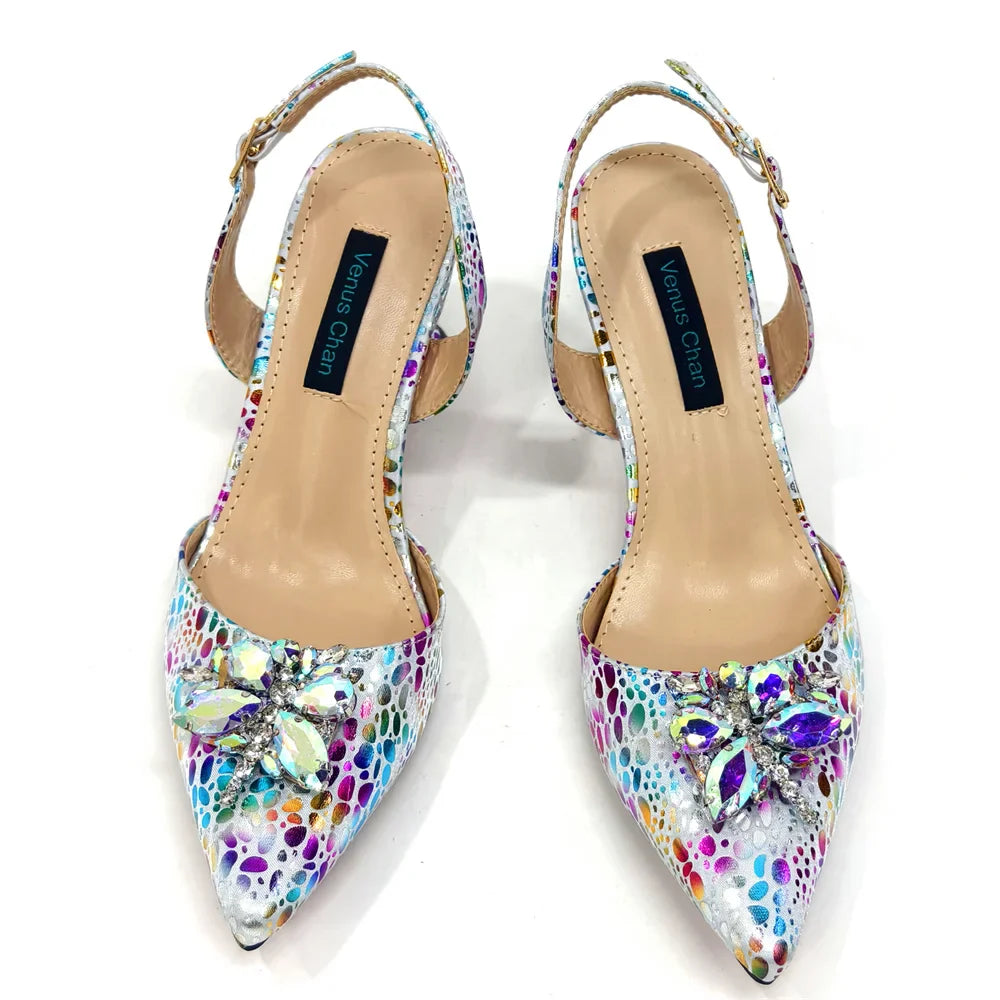 Champagne Color Thin Heels Pointed Toe Crystal Design Ladies Shoes Matching Bag Set For Women Weeding Party Pump