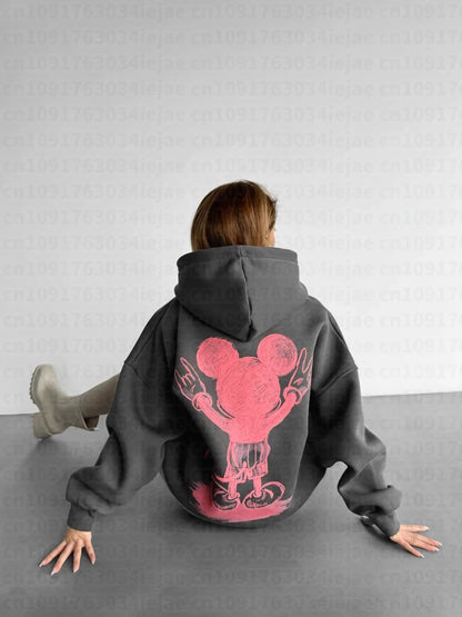 Mickey Mouse Print Hoodie Women Men Loose Casual Streetwear Pullover Cartoon Graphic Sweatshirt Vintage Spring Autumn New