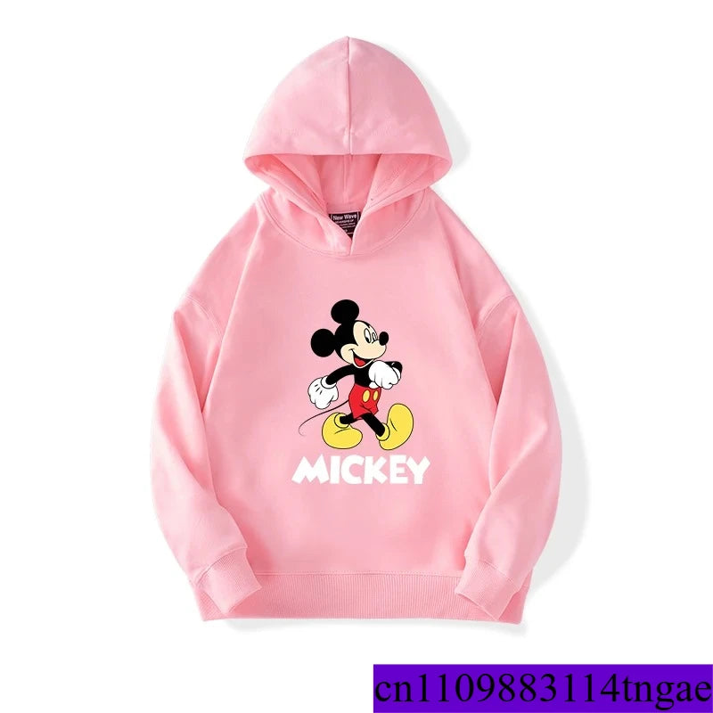 Cartoon Cute Mickey Print Boys Girls Casual Fleece Hoodie Autumn and Winter Outdoor Fashion Warm Kids Pullover Top