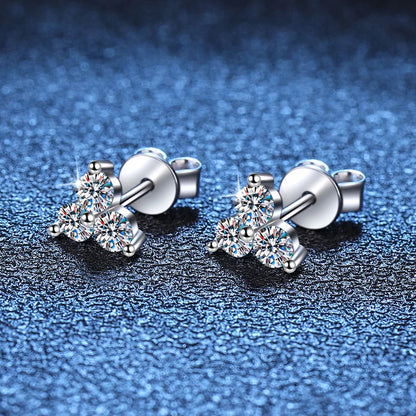New In 3-Stone 0.1CT Moissanite Stud Earrings For Women Party Wedding Fine Jewelry S925 Sterling Silver Diamond Earring