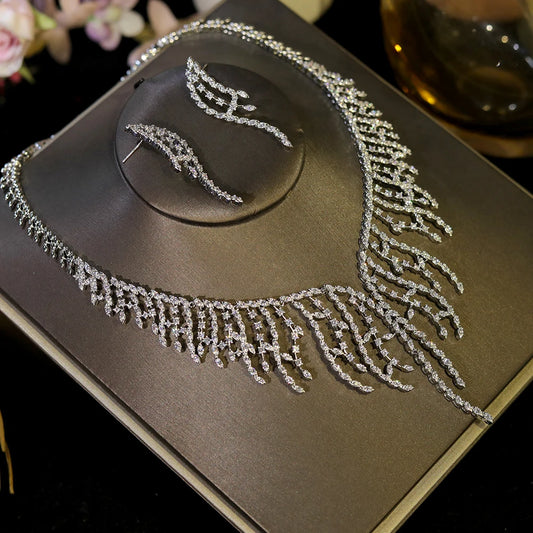 Elegant African Bridal Jewelry Set Cubic Zirconia Party Accessories 2pcs Necklace Set for Women X0546