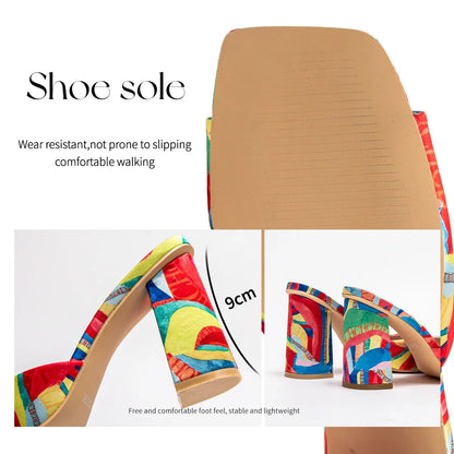 Woman shoes Thick Heel Sandals Square Open Toe Sliding Sandals students