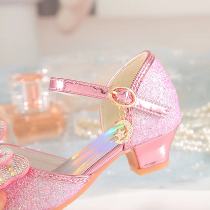 2026 Girls' Princess Sandals Children's Shoes Frozen Elsa Children's Shoes Girls Fashion Baby Pink Blue High Heel Shoes Size