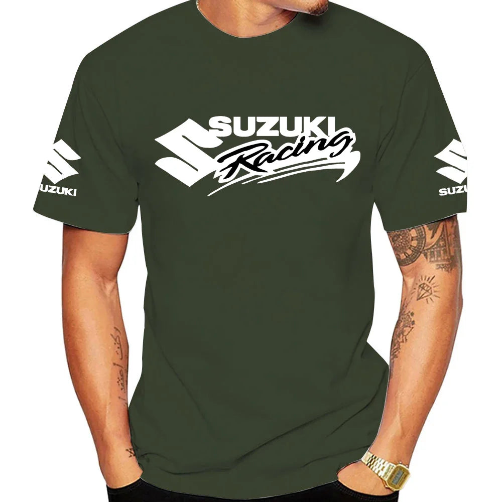 2026 Racing Summer New 100% Cotton Fashion Trend Men T-shirt Daily Outdoor Sports Party Casual Loose Street Short-sleeve