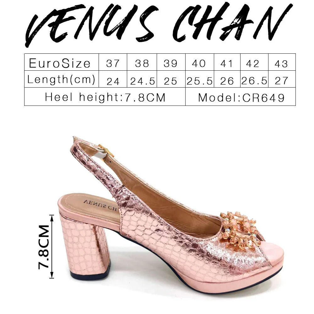 Gold Color Nigeria Fashion Rhinestone-encrusted Ladies Party Shoes And Special Bag High Heels Wedding Handbag