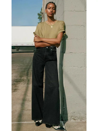 Ins Fashion Jeans Women Comfortable High Waisted White Jeans Girls Thin Stretch Denim Pants Female Straight Leg Trousers
