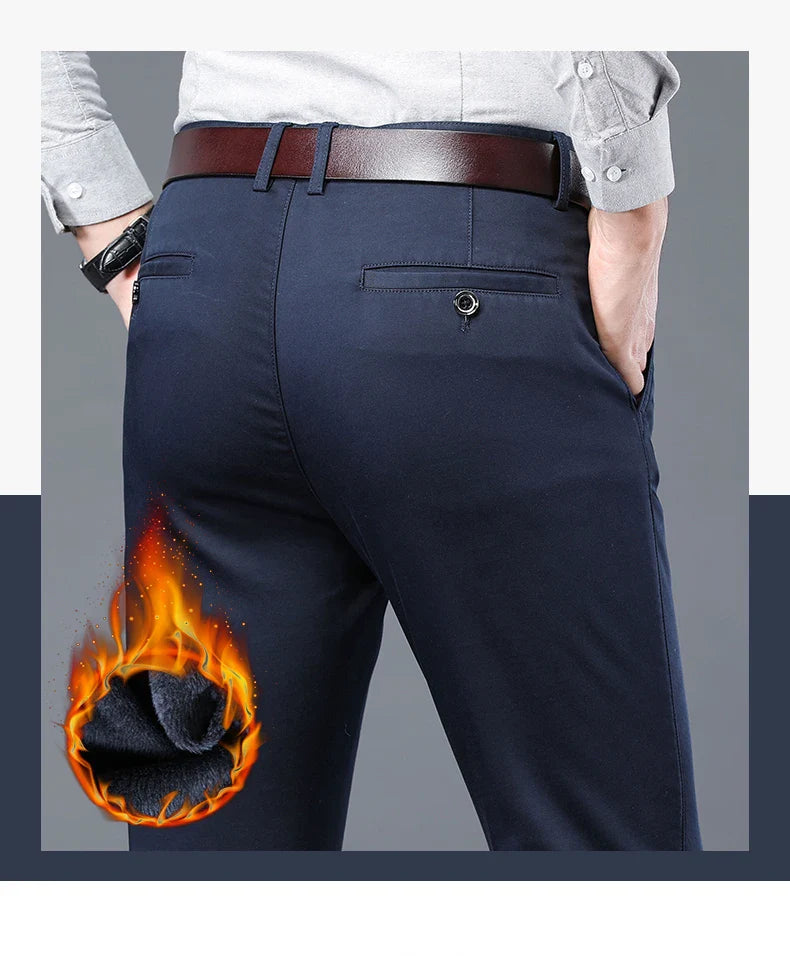 Winter Men Brand Fleece Pants Warm Cotton Business Thick Suit Casual Trousers Male Plush Formal Wear Pants 28-40