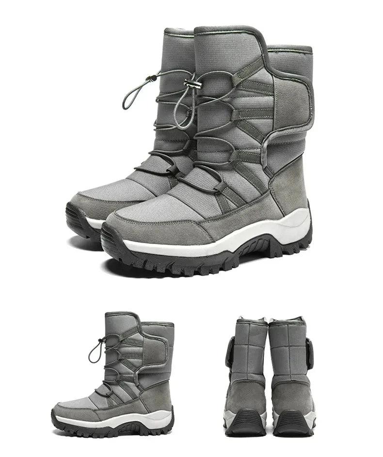 New Warm Men Plush Snow Boots High Top Winter Men's Boots Waterproof Winter Motorcycle Boots Outdoor Anti-Slip Men Hiking Boots