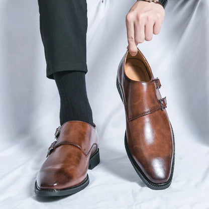 Men's Classic Monk Strap Leather Dress Shoes – Retro Formal Business Footwear