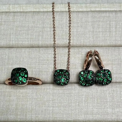 10.6mm Honeycomb Style Jewelry Set For Women Ring Earrings Necklace Rose Gold Candy Crystal Bijoux Gift