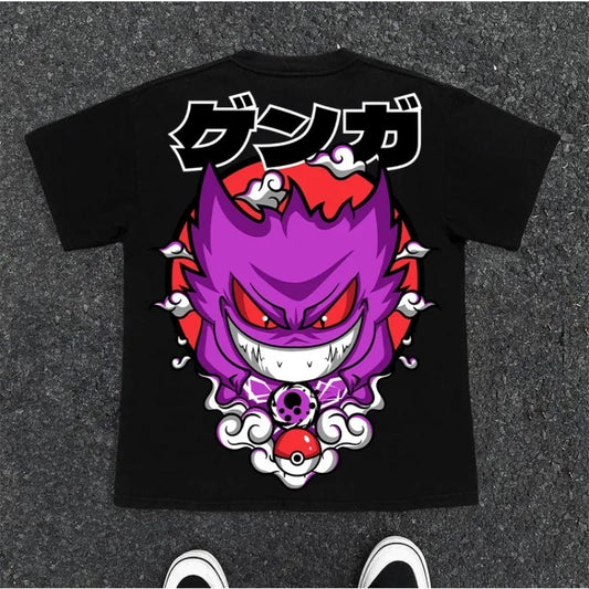 Anime Gengar Front and Rear Printed T-shirt Men and Women Summer Y2K Harajuku Loose Casual Versatile Short-sleeved Top