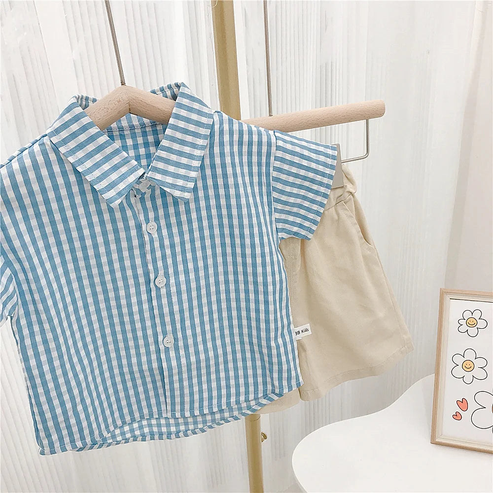 RAISE 2026 Summer Toddler Sibling Attire Fisherman's Hat Plaid Baby Girl Sundress Suits T-shirt Solid Shorts Infant Boy Outfits